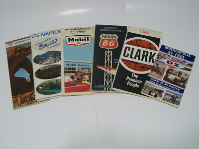 1960's Gas Station Road Map lot, Sunray DX, Clark, Phillips 66, Mobil, Conoco
