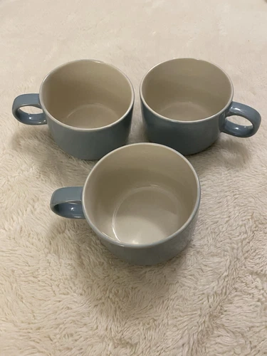 Vintage Japan Stoneware Light Blue Coffee /Tea Cups Mugs set of 3