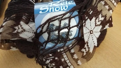 (66 €/kg): 100 g LG  RETE SNOW, Rüschengarn mit Stoffbesatz, braun 304 #3237 - Bild 1 von 2