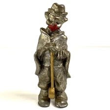 Vintage Miniature Pewter Clown 2" Tall Red Nose and Mouth