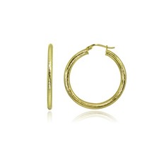 3x30mm Diamond-Cut Round Click-Top Gold Plated 925 Silver Medium Hoop Earrings