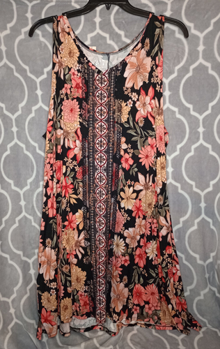 Maurices 24/7 Tank Dress Size 2X Sleeveless Floral Print Black/Pink Flowy NewNWT