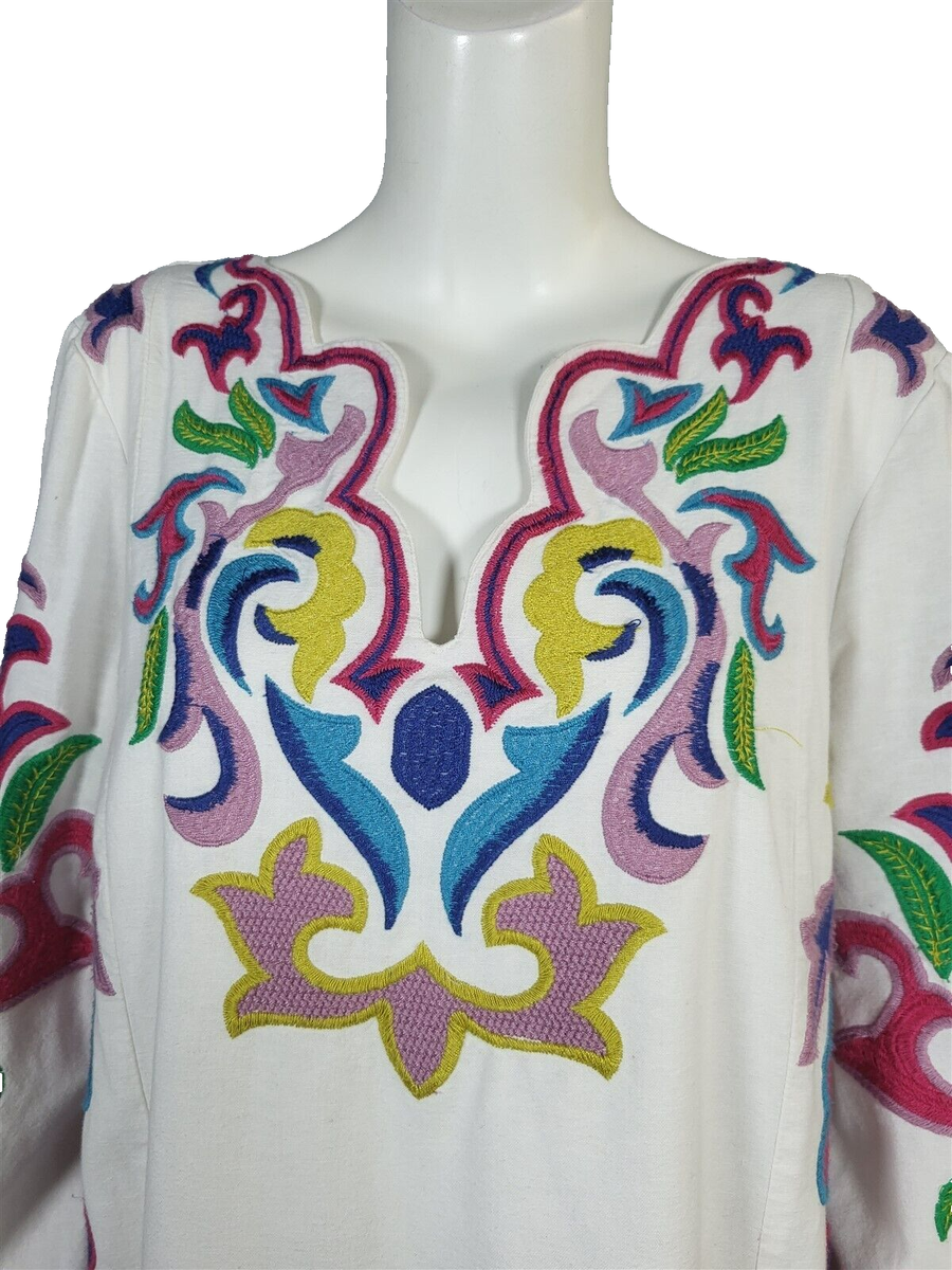 maeve embroidered linen tunic dress MAEVE Anthropologie Olympia Embroidered Cotton Linen Tunic Dress sz XL