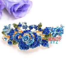 New Rhinestones Crystal Gold Tone Metal Rose flower hair claws clips Barrette 