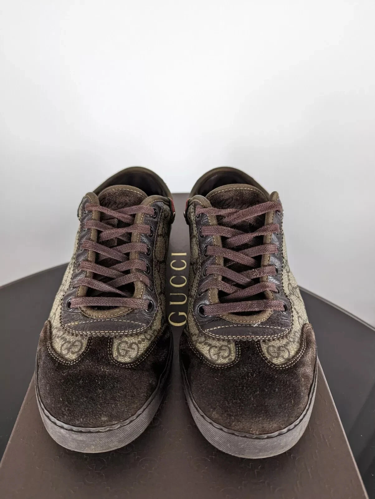 Baskets homme GUCCI monogramme coton/suède 5,5uk 6us 39,5ue 245 mm super ! En boite