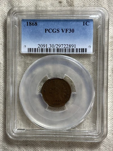 1868 Indian Head Cent PCGS VF30BN Nice Better Date 1C Great Coin