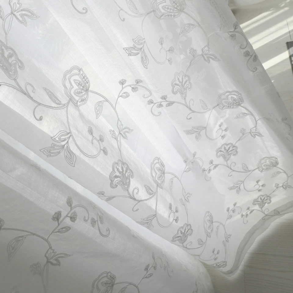 Cortinas bordadas de tul transparente blanco moda moderno varilla bolsillo cortina 1 panel Foto 2 de 4