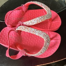 Girls Pink/Silver Glitter Flip Flop Sandals Slip On Open Toe US 4-5