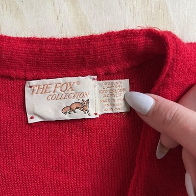 Vintage 80s The Fox Collection Sweater Mens Large Red V Neck USA