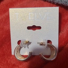 TWELVE Gold Hoop Earrings Metal Fashion Round Butterfly Closure