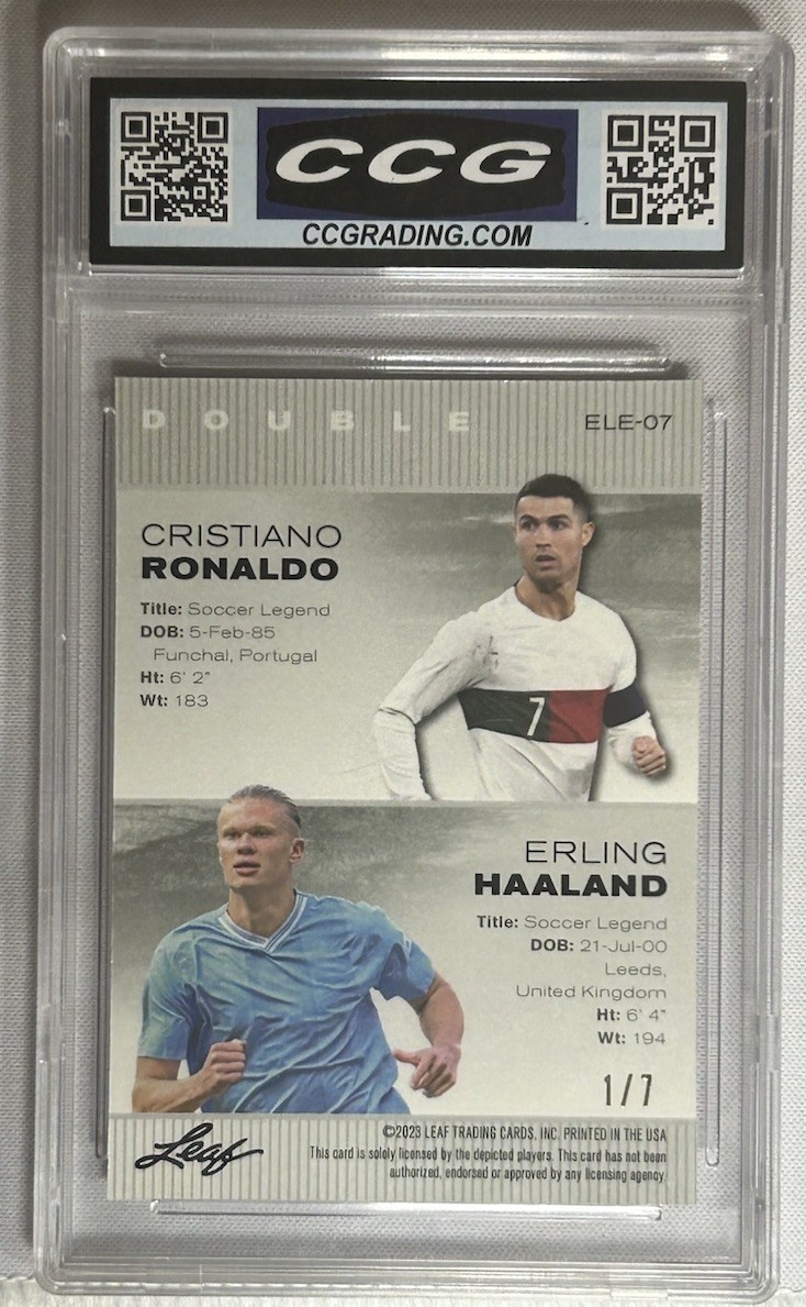 2023 Leaf Metal Soccer Cristiano Ronaldo Erling Haaland Black Laser 1/7 CCG 10 view 2