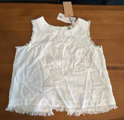 Thread & Supply White Sleeveless Fringe Tank Top Lyocell M Tencel Button Up Back
