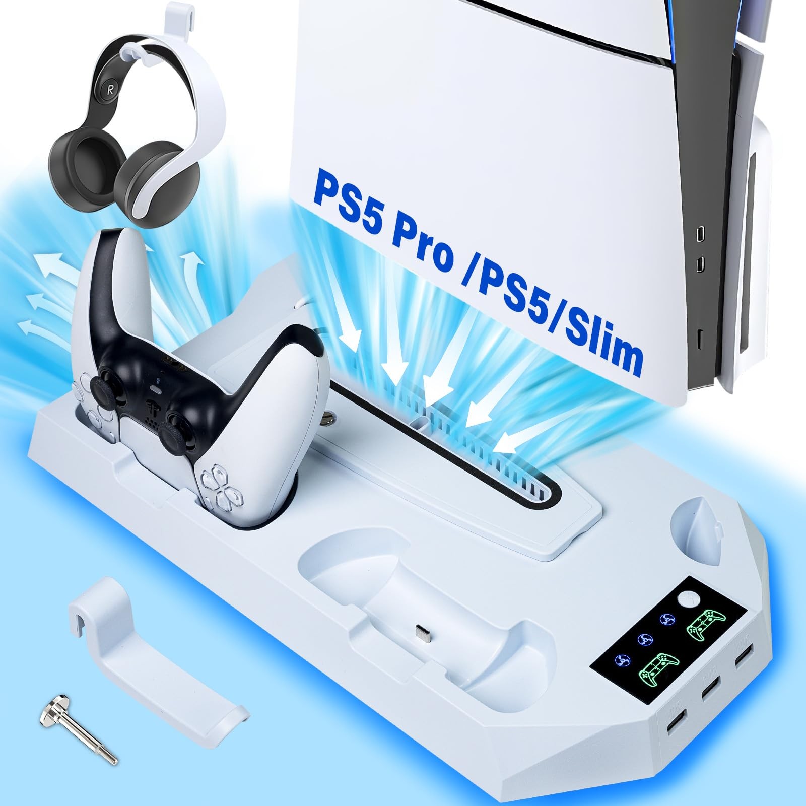Support PS5 Pro vertical chargeur manette et ventilateur silencieux