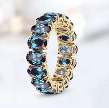 7Ct Oval cut Natural Blue Topaz diamond Real 14K Yellow gold Eternity Band Ring