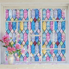 Window Privacy Film, Rainbow Decorative Stained Glass Window Film, Static Cli...