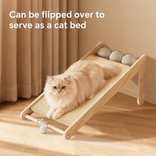 Sisal Cat Scratcher Ramp, 24.8" Solid Wooden Cats L-Shape Scratching Post