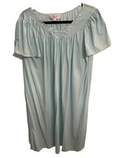 Vintage Miss Elaine For Dillards BLUE Silky Nylon Nightgown Cap Sleeve M Sissy