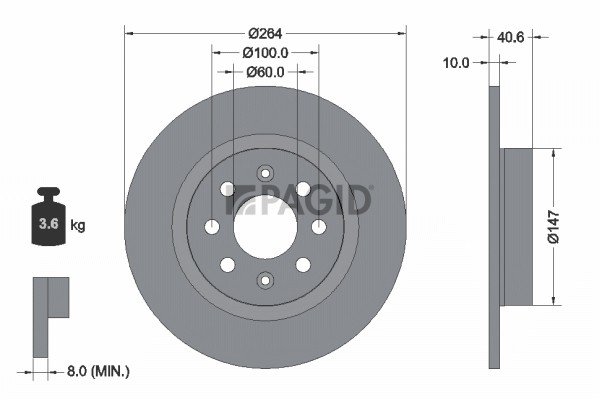 2X Pagid Bremsscheibe Voll Ø264Mm FüR Opel Corsa E X15 Adam M13 Fiat Punto 199_-image