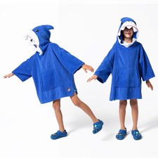 Kids Shark Hooded Towel Poncho Cotton Swim Cover Up Bath Pool Beach Ages 6-10
