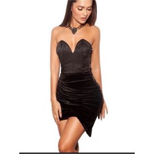 House of CB Sanch Strapless Sweetheart Velvet Mini Dress Size S New With Tag