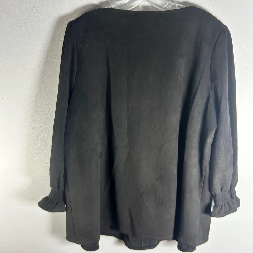 Blusa Top Tuckernuck Easton Mujer Talla XL Imitación Gamuza Campesina Preppy Boho Negra Foto 2 de 4