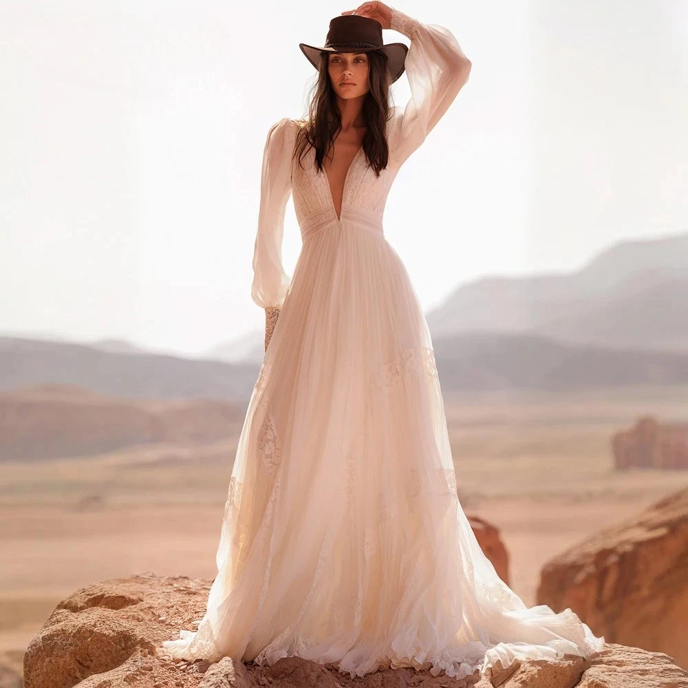 ebay boho wedding dress Boho Beach A-Line Wedding Dresses V-Neck Sleeveless Backless Long Wedding  Gown