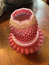 Vintage Fairy Lamp Fenton Three piece Candle Holder Cranberry Hobnail