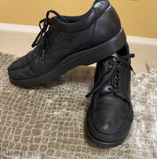 SAS 'Bout Time Lace Up Moccasin Mens 13 S Black Pebbled Leather Comfort USA made