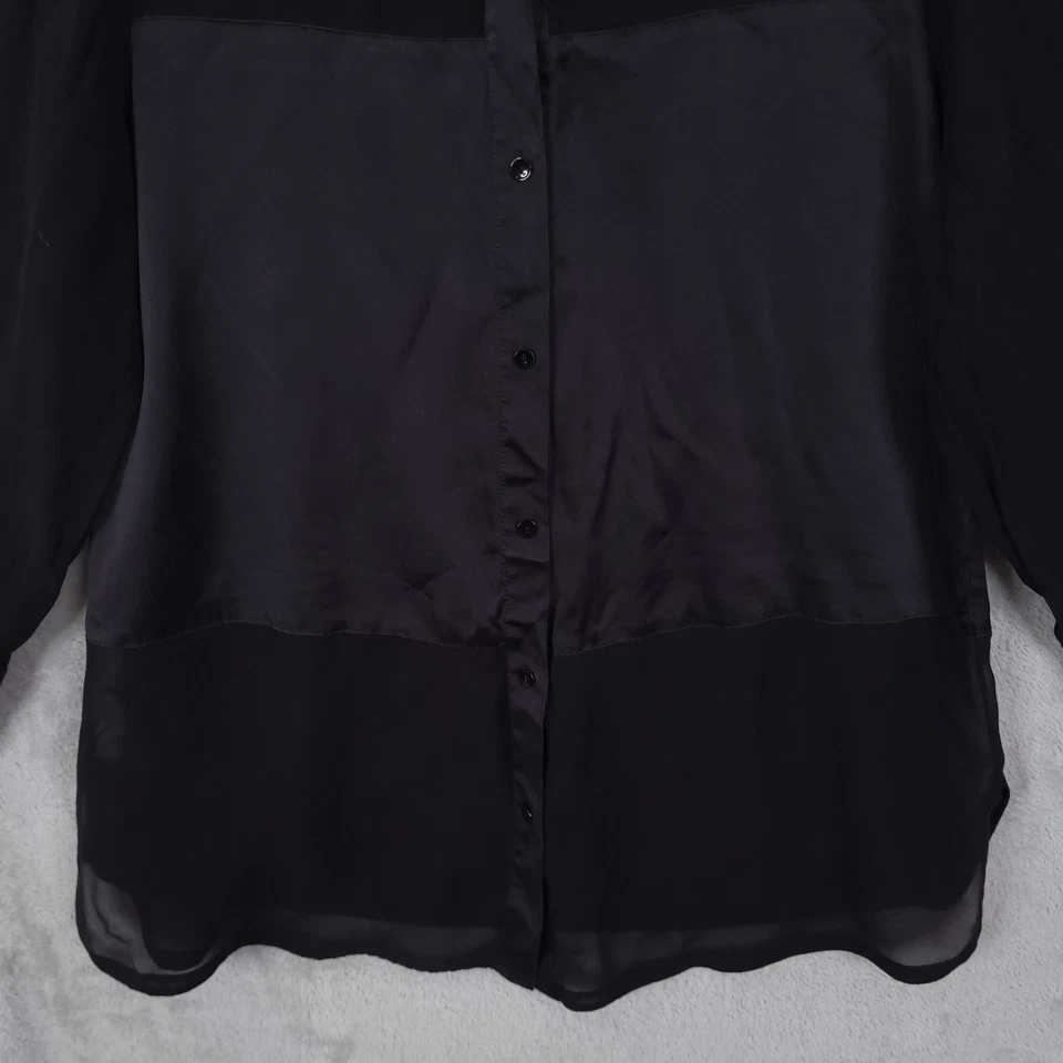 Blusa Eileen Fisher Mancha Seda Mujer Talla M Negra Abotonada Manga Larga Transparente Foto 2 de 4
