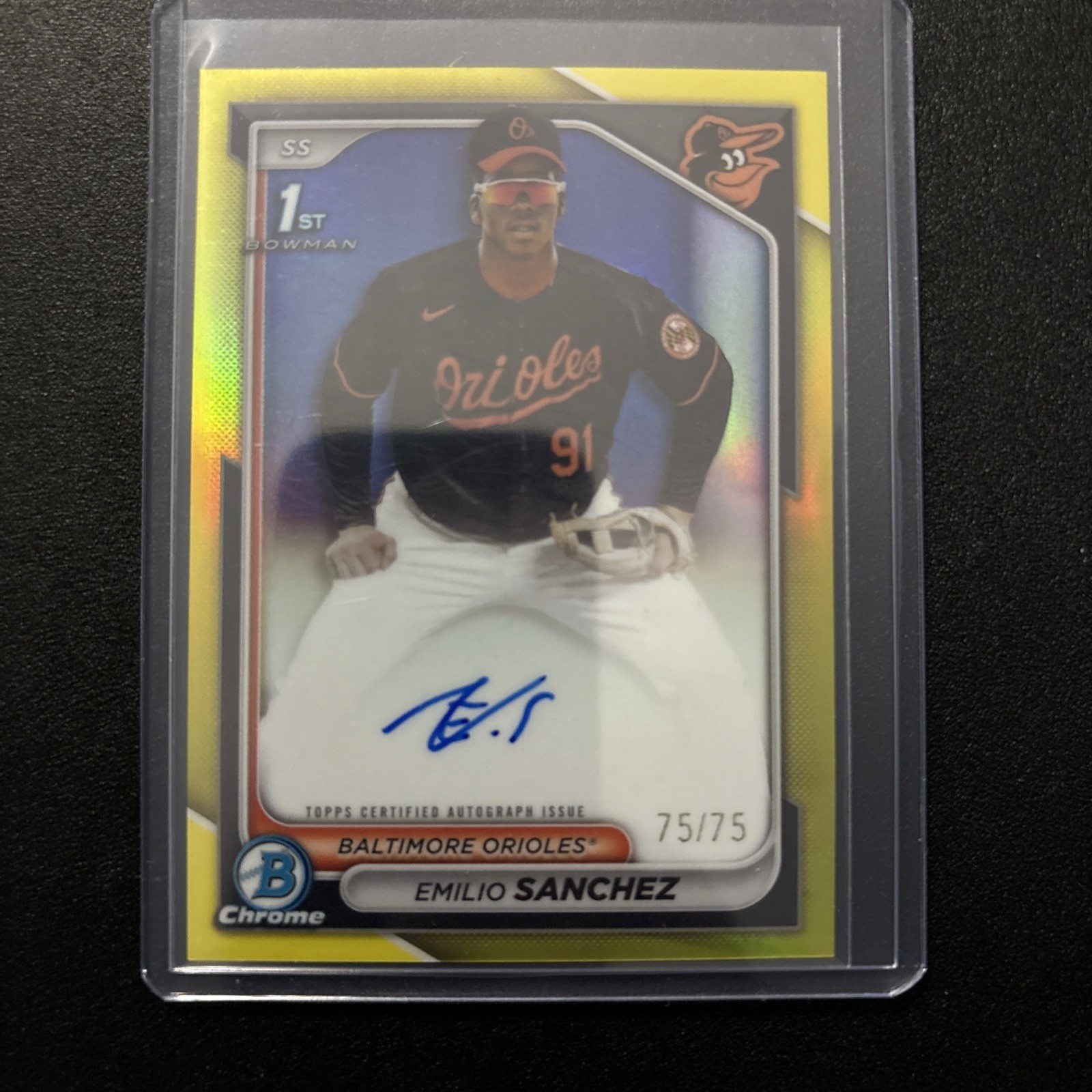 2024 Bowman Chrome Emilio Sanchez Auto Yellow Refractor 1st #/75