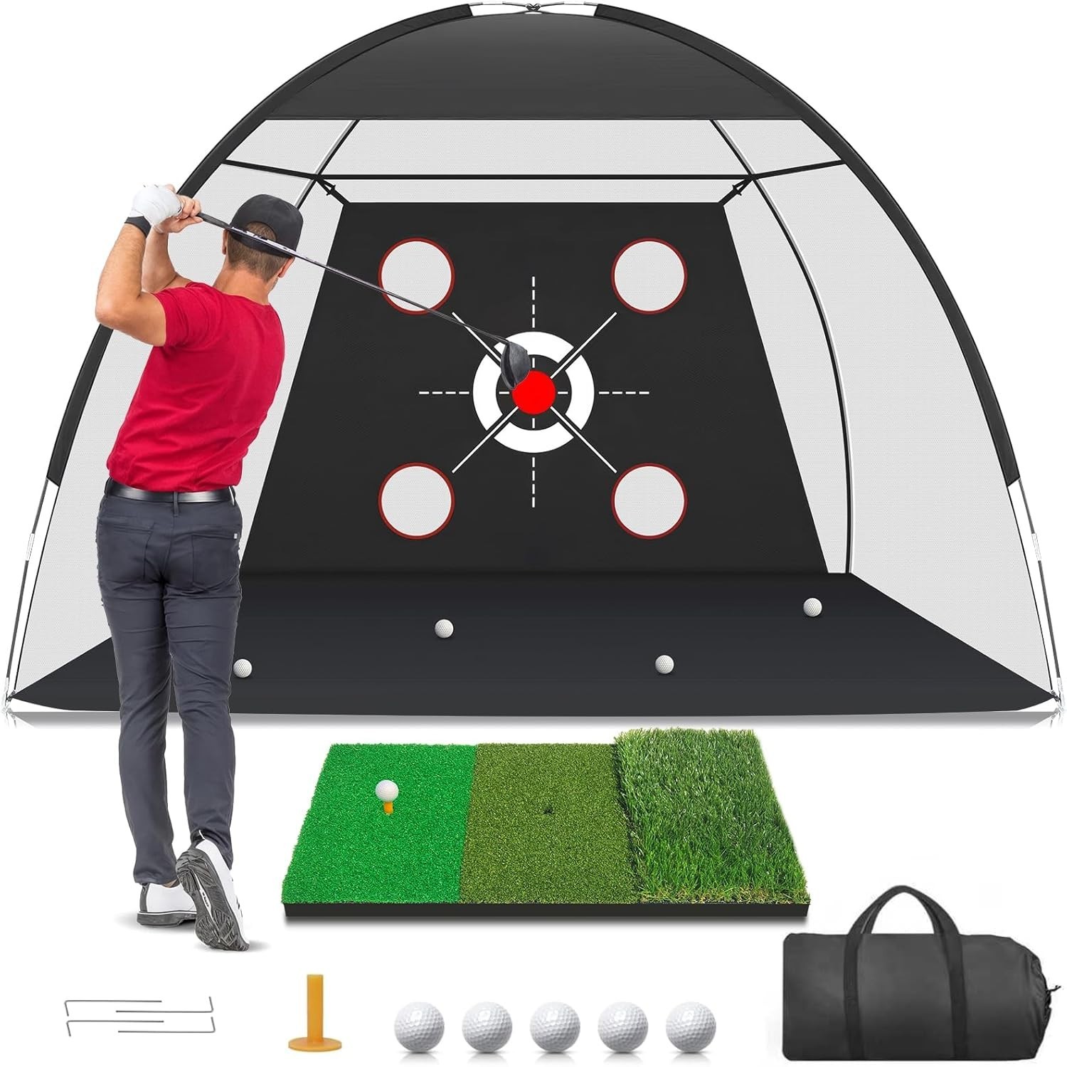 Net, 10x7ft With Golf Practice Mat, Hitting Aid Nets For Backyard Driving C