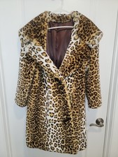 Vintage Leopard Print Faux Fur Long Coat with Hood/Toggle Closures Made in USA