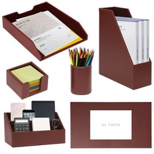 Office Supplies PU Leather 6-Piece Desk Organizer with Writing Pad, Letter Tr...