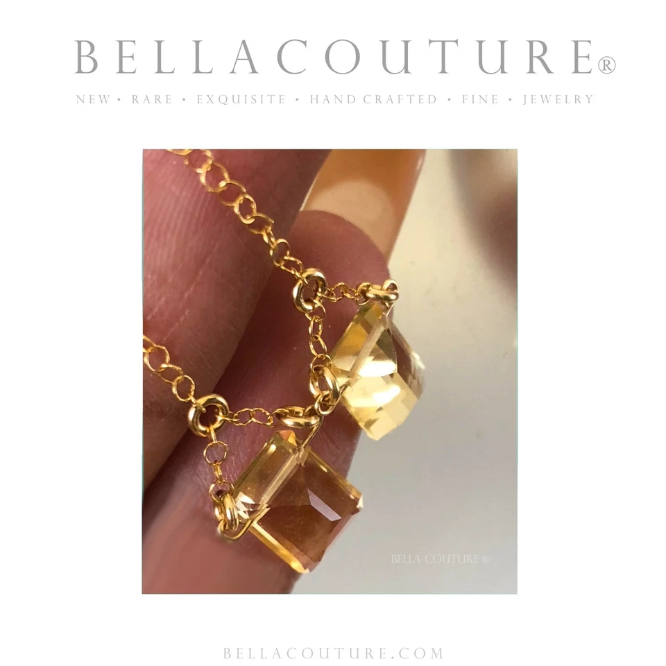 $790BC® NUEVOS PENDIENTES RAROS ORO AMARILLO 14K CITRINO NATURAL CORTE ESMERALDA DE COLECCIÓN COLGANTES Foto 2 de 4