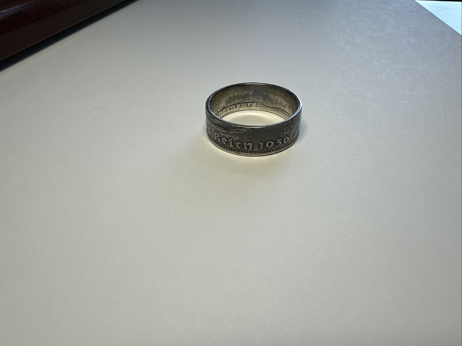 WW2 German 1936 Five Reichsmark .900 Silver Coin Ring - Large Size 12