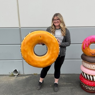 Large Donut Red With Sprinkles Over Sized Statue Restaurant Food
