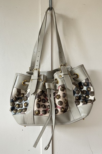 Burberry Grey Nova Check Studded  Leather Warrior Hobo Bag Y2K 2008