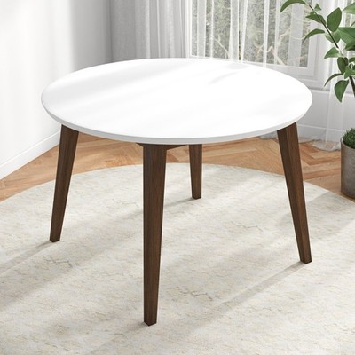 Contemporary Dining Table with Smooth White Finish and Solid Wood