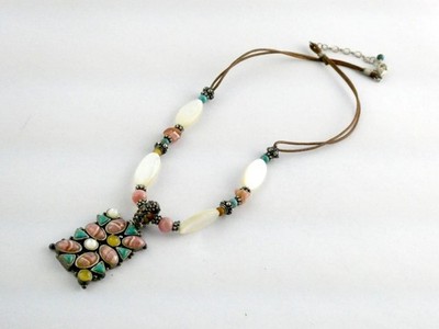 Barse Sterling Silver and Leather Cord Multi Gemstone Pendant Necklace Turquoise