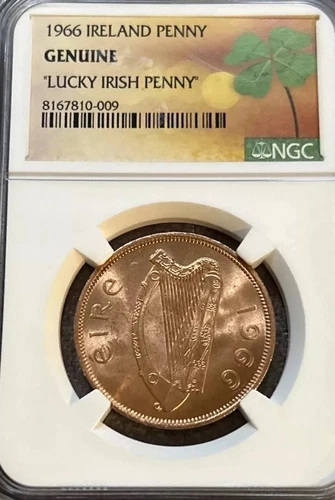 ”Lucky Irish Penny” - 1966 Ireland Penny - NGC Certified -St. Patrick’s Day Gift