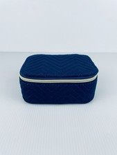 Jewelry Zippered Travel Organizer Case Stitched Velvet Midnight Blue Elegant