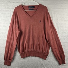 Polo Ralph Lauren 100 Pima Cotton Mens Red V Neck Long Sleeve Sweater Size L