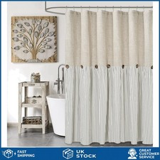 Rustic Farmhouse Stripe Button Shower Curtain Linen Cotton Blend 72x72 In 1pc