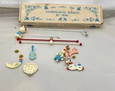 Vintage Hand-Painted Wooden Musical Crib Mobile By Irmi