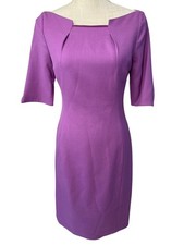 Elie Tahari Purple Sheath Dress Size 2 Knee-Length With Half Sleeves & Unique No