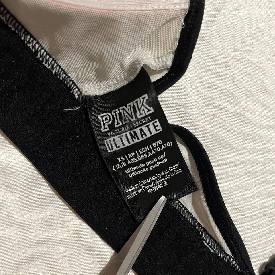 PINK VS Ultimate Front Zip Push Up Athletic Sports Bra Grey/Black XS Racerback - Image 4 of 4