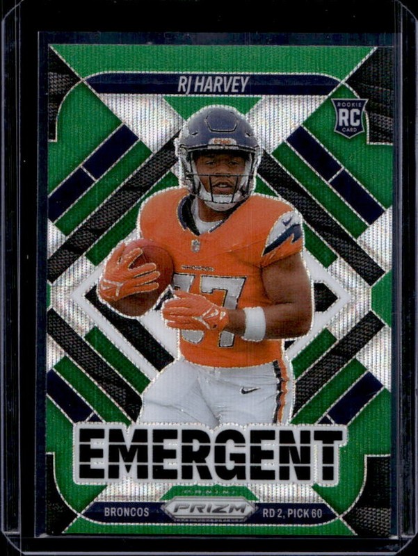 2025 Panini Prizm RJ Harvey Emergent RC Green Wave Rookie #16 Broncos