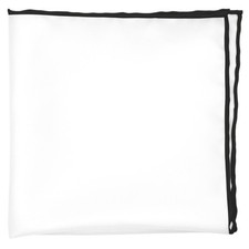 100 Silk Pocket Square for Men, White Ivory with Black Hand-Rolled Edge