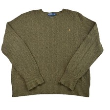 Vintage Polo Ralph Lauren Cable Knit Sweater XL Lambs Wool Moss Green Crewneck