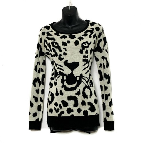 Black Cheetah Face Tunic Sweater Sz 